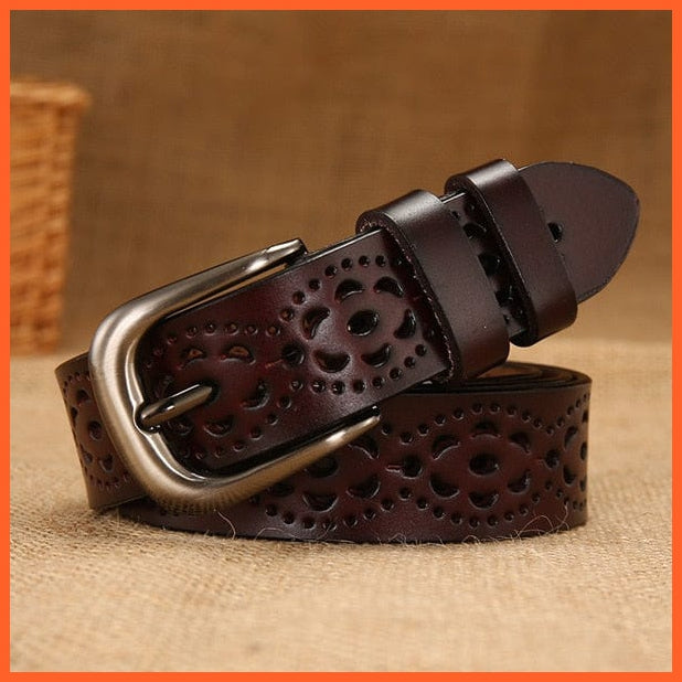 Floral Carved Genuine Leather Belts For Women With Pin Buckle | whatagift.com.au.