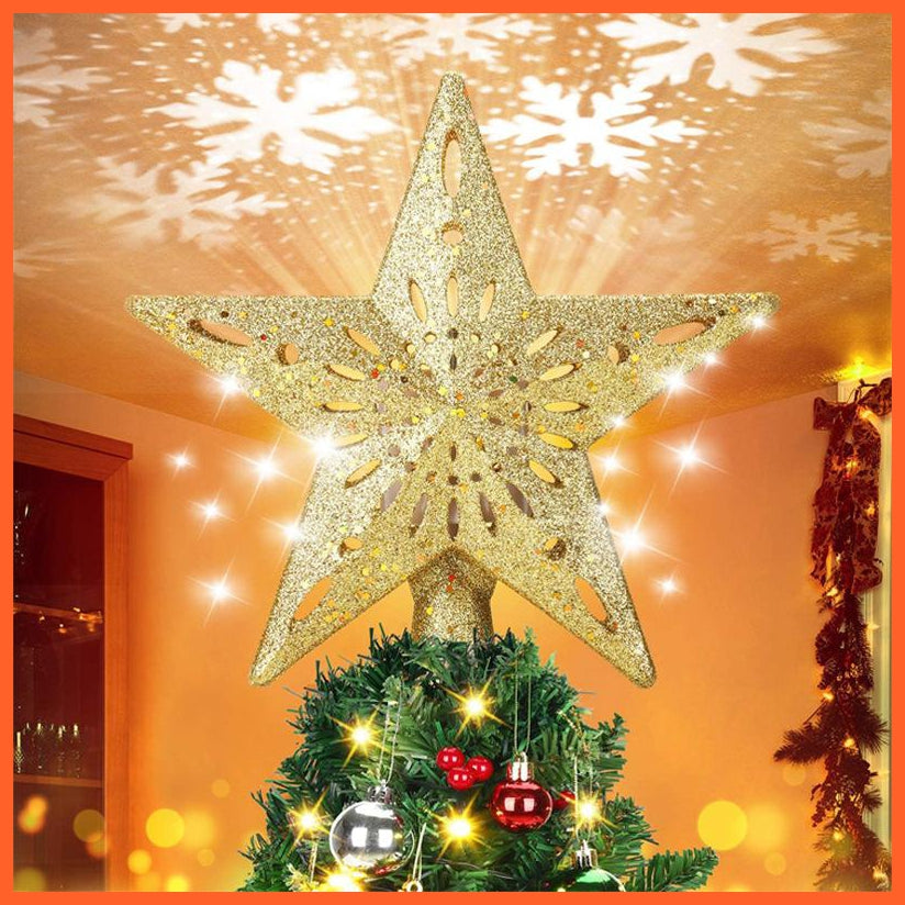 Christmas Tree Topper Star Projector | Lighted 3D Glitter Silver Snow Tree Toppers | Snowflake Projector New Year Home Decoration | whatagift.com.au.