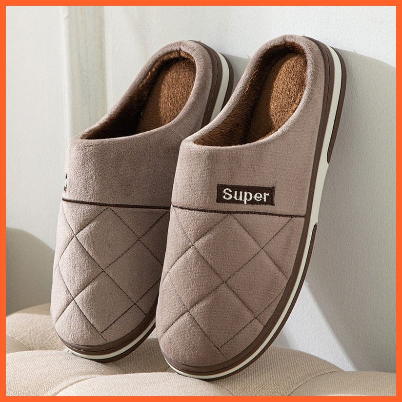 whatagift.com.au Couple's Slippers Coffee4 / 40-41 Men Autumn Winter Warm Big Size Waterproof Slippers | Bedroom Indoor Slides