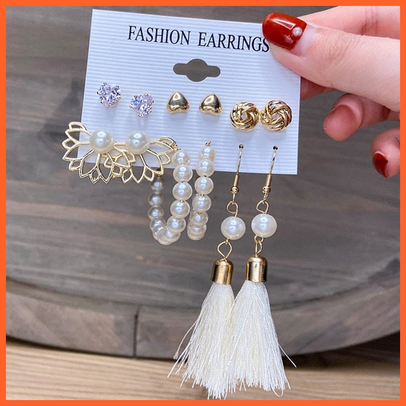 Trendy Big Pearl Drop Earrings Set For Women | Fashion Gold Geometric Circle Chain  Set Of Earrings Jewellery Gifts | whatagift.com.au.