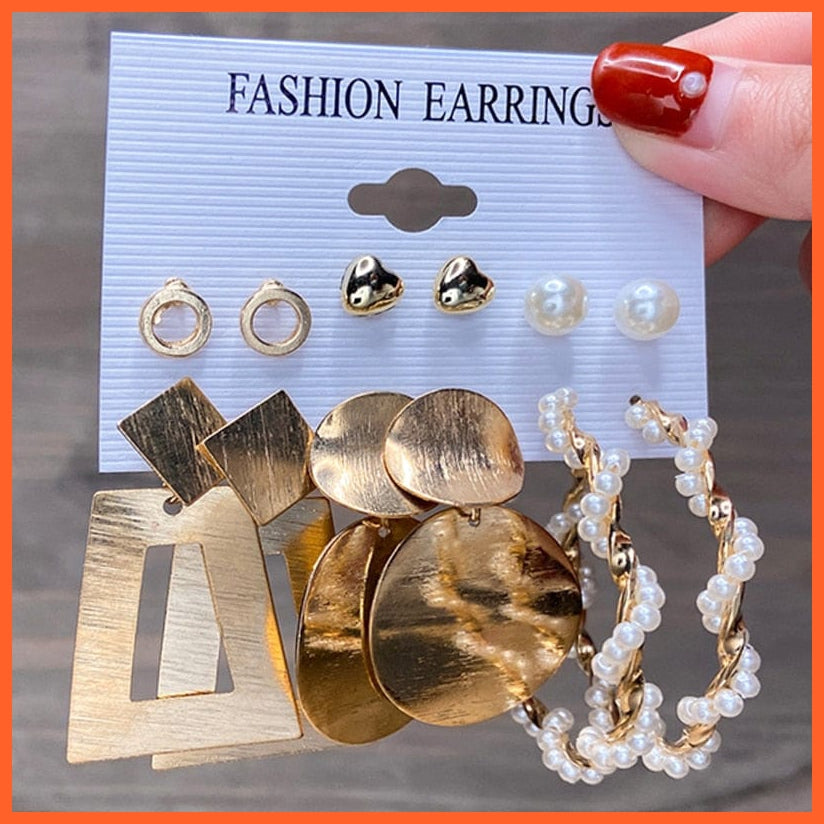 Trendy Big Pearl Drop Earrings Set For Women | Fashion Gold Geometric Circle Chain  Set Of Earrings Jewellery Gifts | whatagift.com.au.