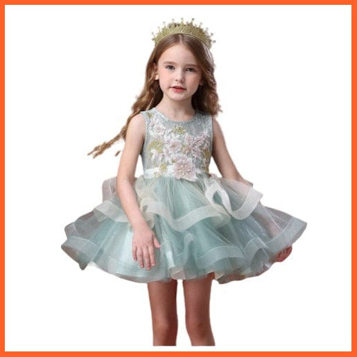 whatagift.com.au Kids Dresses green / 2 Summer Tutu Mesh Sleeveless O-Neck Knee-Length Princess Dresses