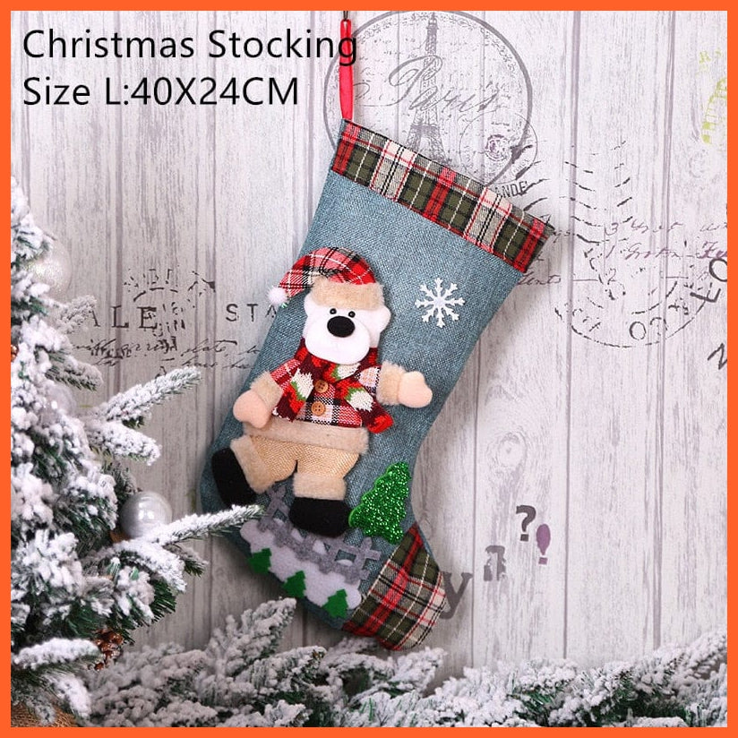 whatagift.com.au L- bear Christmas Stocking Santa Sacks Gift For Christmas Decorations
