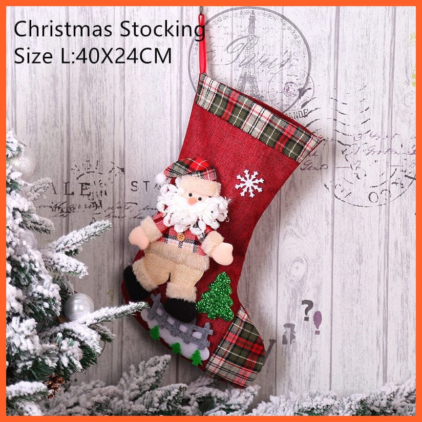 whatagift.com.au L- santa claus Navidad Christmas Stocking Santa Sacks Gift Christmas Decorations for Home Candy Bag Hanging Xmas Tree Ornament New Year 2023