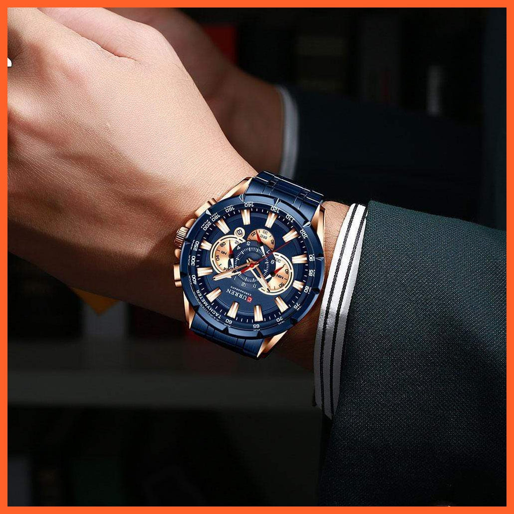 New Casual Sport Chronograph Men'S Watches | Stainless Steel Band Wristwatch Big Dial Quartz Luminous Watch | whatagift.com.au.