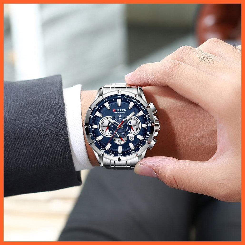 New Casual Sport Chronograph Men'S Watches | Stainless Steel Band Wristwatch Big Dial Quartz Luminous Watch | whatagift.com.au.
