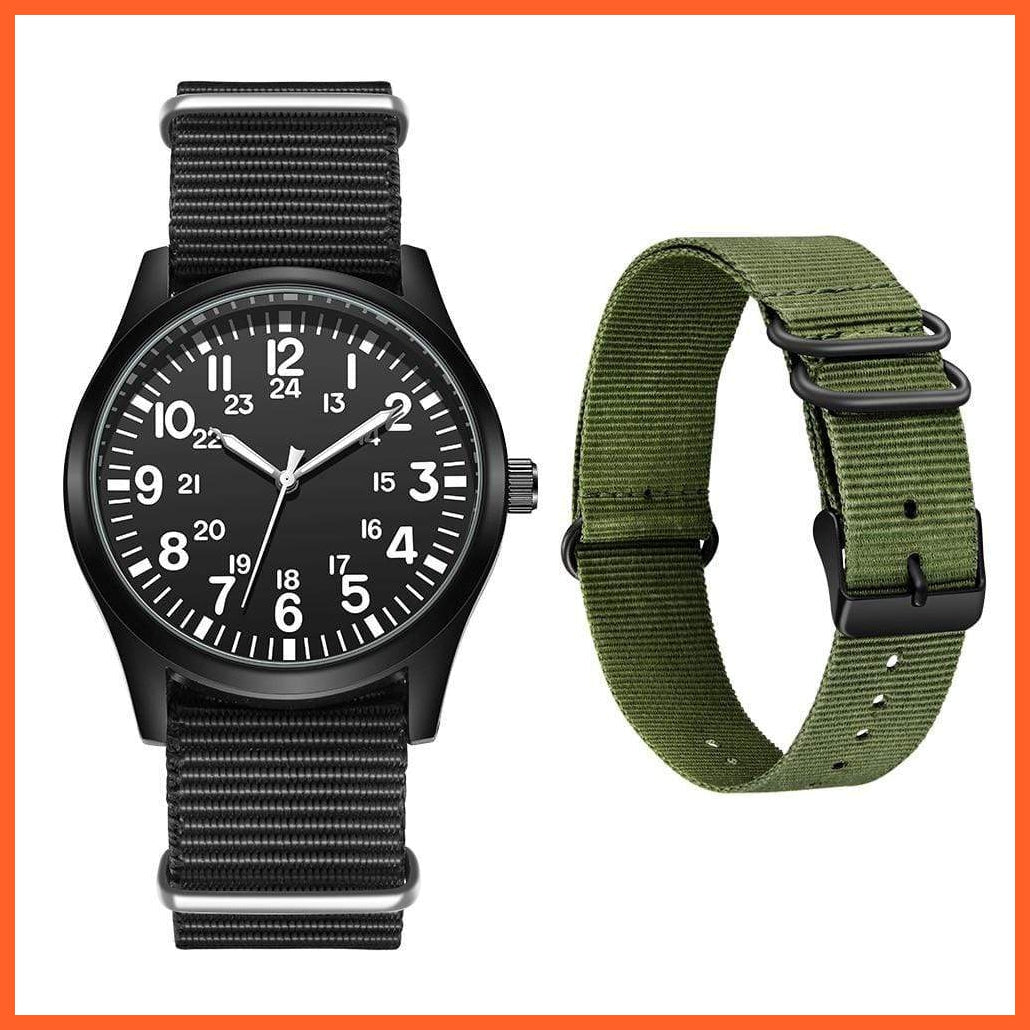 Mens Field Watch Easy Reading Nylon Strap Pilot Style Watch 24Hrs Display Quartz Movement Wristwatches | whatagift.com.au.