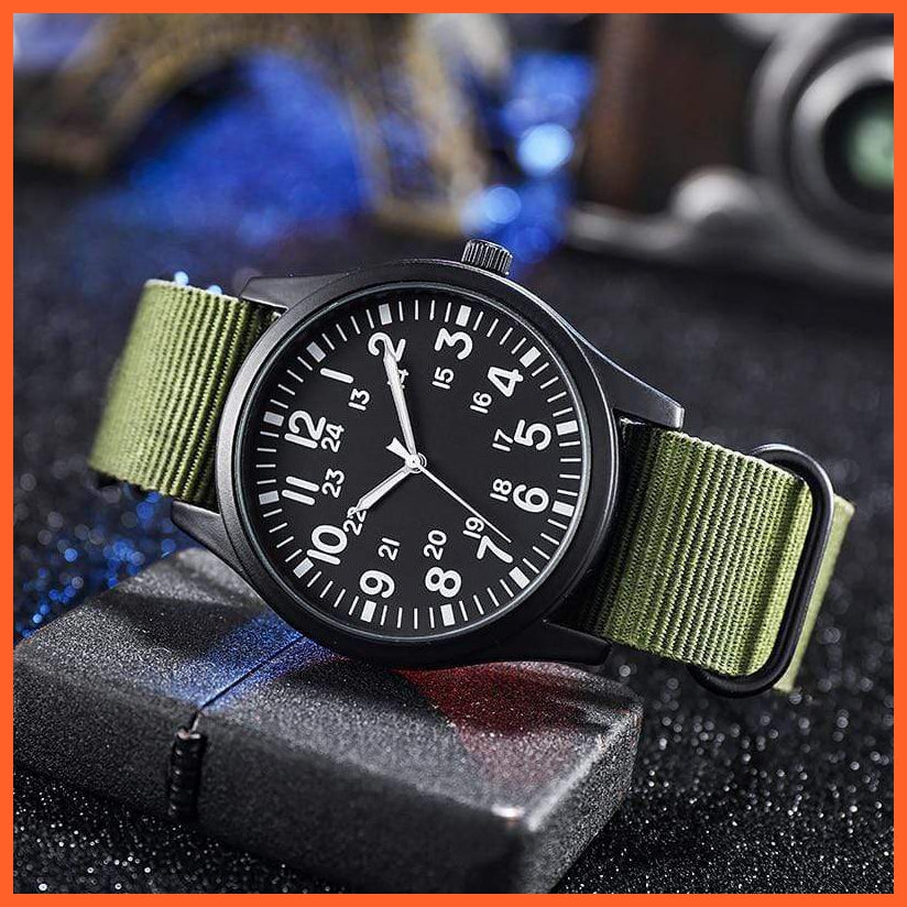 Mens Field Watch Easy Reading Nylon Strap Pilot Style Watch 24Hrs Display Quartz Movement Wristwatches | whatagift.com.au.