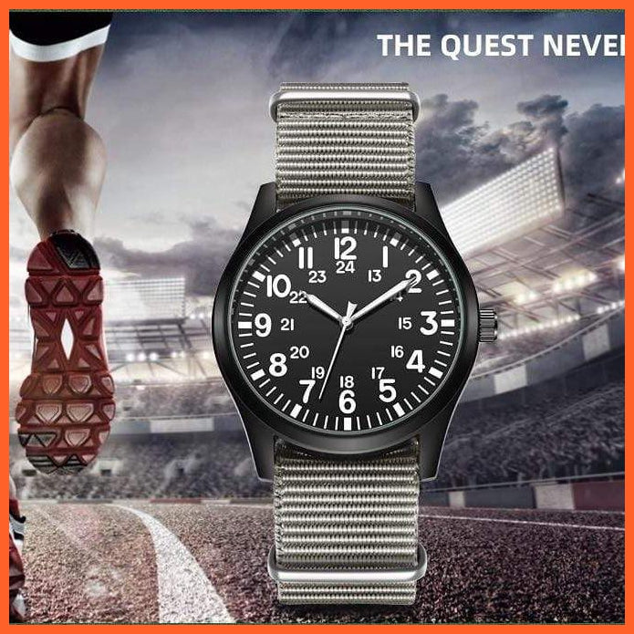 Mens Field Watch Easy Reading Nylon Strap Pilot Style Watch 24Hrs Display Quartz Movement Wristwatches | whatagift.com.au.