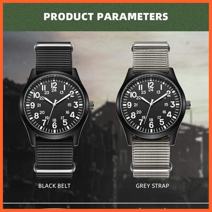 Mens Field Watch Easy Reading Nylon Strap Pilot Style Watch 24Hrs Display Quartz Movement Wristwatches | whatagift.com.au.