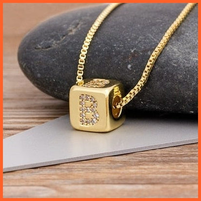 Gold Pendant Cube Initial 26 Letters Pendent Necklace | Best Gift For Women | whatagift.com.au.