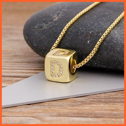 Gold Pendant Cube Initial 26 Letters Pendent Necklace | Best Gift For Women | whatagift.com.au.