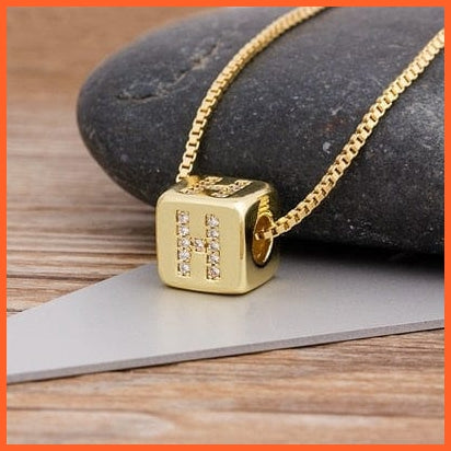 Gold Pendant Cube Initial 26 Letters Pendent Necklace | Best Gift For Women | whatagift.com.au.