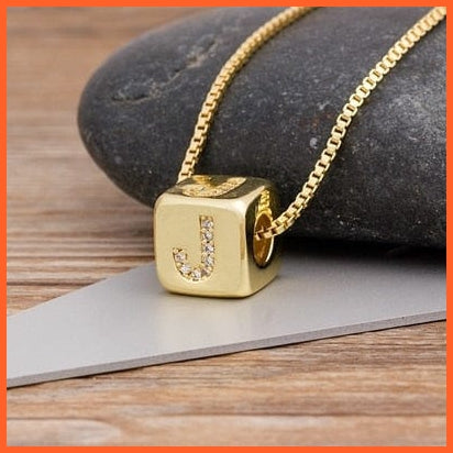 Gold Pendant Cube Initial 26 Letters Pendent Necklace | Best Gift For Women | whatagift.com.au.