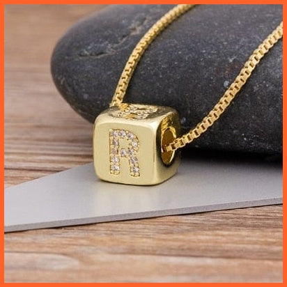 Gold Pendant Cube Initial 26 Letters Pendent Necklace | Best Gift For Women | whatagift.com.au.