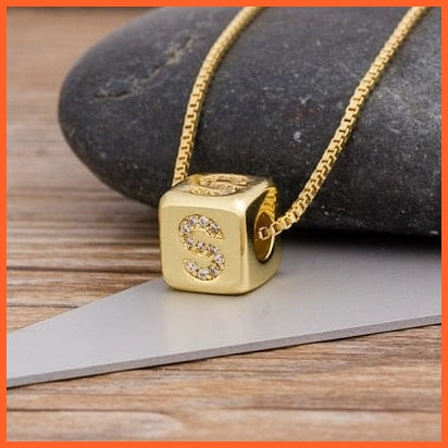 Gold Pendant Cube Initial 26 Letters Pendent Necklace | Best Gift For Women | whatagift.com.au.