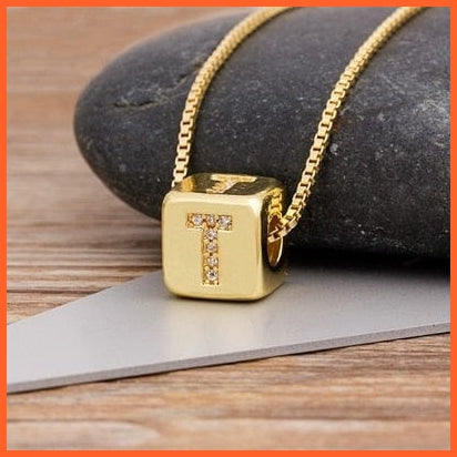 Gold Pendant Cube Initial 26 Letters Pendent Necklace | Best Gift For Women | whatagift.com.au.