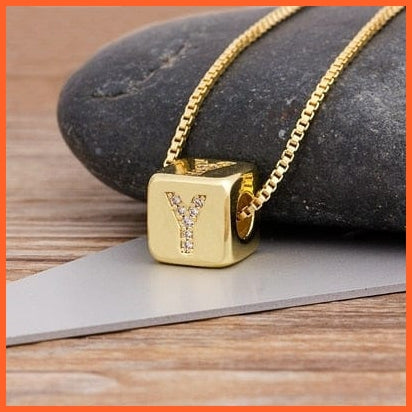 Gold Pendant Cube Initial 26 Letters Pendent Necklace | Best Gift For Women | whatagift.com.au.