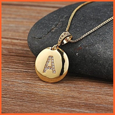 Gold Plated Round Shaped Cubic Zirconia Pendant Initial 26 Letters Pendent Necklace | whatagift.com.au.