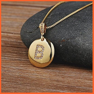 Gold Plated Round Shaped Cubic Zirconia Pendant Initial 26 Letters Pendent Necklace | whatagift.com.au.