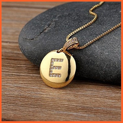 Gold Plated Round Shaped Cubic Zirconia Pendant Initial 26 Letters Pendent Necklace | whatagift.com.au.