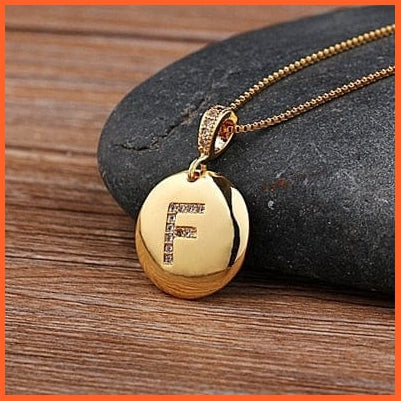 Gold Plated Round Shaped Cubic Zirconia Pendant Initial 26 Letters Pendent Necklace | whatagift.com.au.