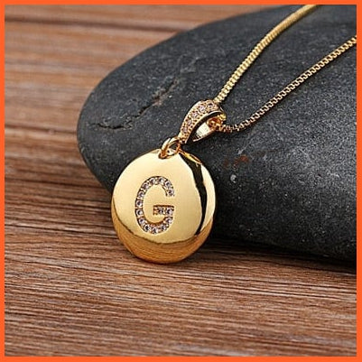 Gold Plated Round Shaped Cubic Zirconia Pendant Initial 26 Letters Pendent Necklace | whatagift.com.au.