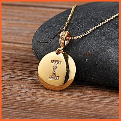 Gold Plated Round Shaped Cubic Zirconia Pendant Initial 26 Letters Pendent Necklace | whatagift.com.au.