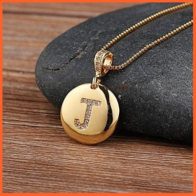 Gold Plated Round Shaped Cubic Zirconia Pendant Initial 26 Letters Pendent Necklace | whatagift.com.au.