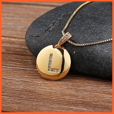 Gold Plated Round Shaped Cubic Zirconia Pendant Initial 26 Letters Pendent Necklace | whatagift.com.au.