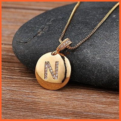 Gold Plated Round Shaped Cubic Zirconia Pendant Initial 26 Letters Pendent Necklace | whatagift.com.au.