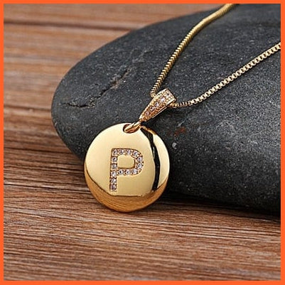 Gold Plated Round Shaped Cubic Zirconia Pendant Initial 26 Letters Pendent Necklace | whatagift.com.au.