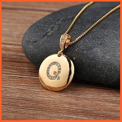 Gold Plated Round Shaped Cubic Zirconia Pendant Initial 26 Letters Pendent Necklace | whatagift.com.au.