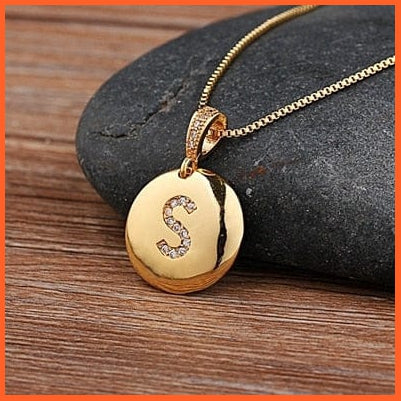 Gold Plated Round Shaped Cubic Zirconia Pendant Initial 26 Letters Pendent Necklace | whatagift.com.au.