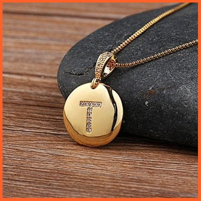 Gold Plated Round Shaped Cubic Zirconia Pendant Initial 26 Letters Pendent Necklace | whatagift.com.au.