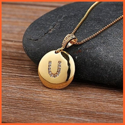 Gold Plated Round Shaped Cubic Zirconia Pendant Initial 26 Letters Pendent Necklace | whatagift.com.au.