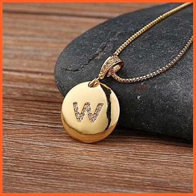 Gold Plated Round Shaped Cubic Zirconia Pendant Initial 26 Letters Pendent Necklace | whatagift.com.au.