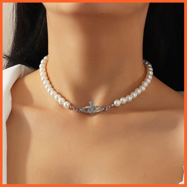 Elegant Big White Imitation Pearl Clavicle Chain Choker Necklace | whatagift.com.au.