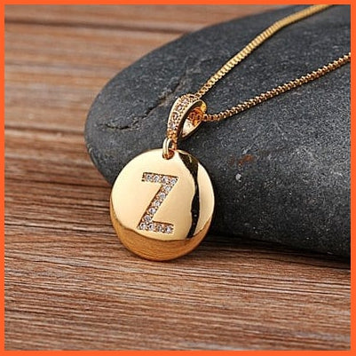 Gold Plated Round Shaped Cubic Zirconia Pendant Initial 26 Letters Pendent Necklace | whatagift.com.au.