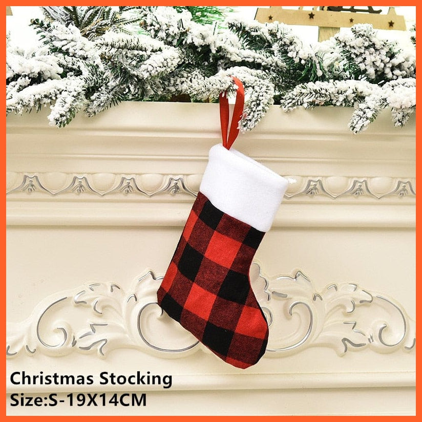 whatagift.com.au S-red Lattice Christmas Stocking Santa Sacks Gift For Christmas Decorations