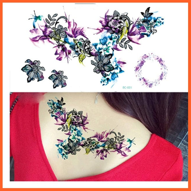 1Piece Temp Body Art Lower Back Temporary Tattoos | Fantasy Fake Tattoo For Women Girls Butterfly Flower Waterproof Stickers | whatagift.com.au.