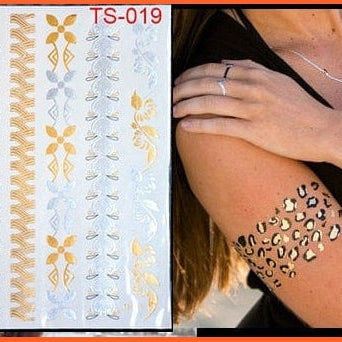 New Environment-Friendly Temporary Gold | Tattoo Silver Metallic Tattoos Flash Body Art Stickers | whatagift.com.au.