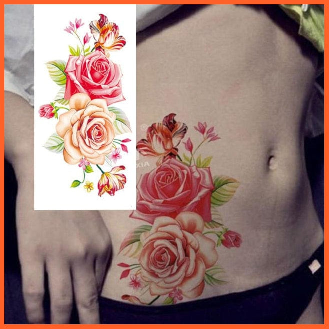 1Piece Body Art Flash Temporary Tattoos | Rose Peony Flowers Arm Shoulder Tattoo Waterproof Women | whatagift.com.au.