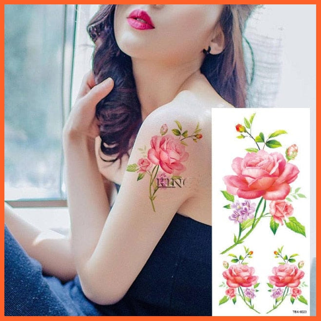1Piece Body Art Flash Temporary Tattoos | Rose Peony Flowers Arm Shoulder Tattoo Waterproof Women | whatagift.com.au.