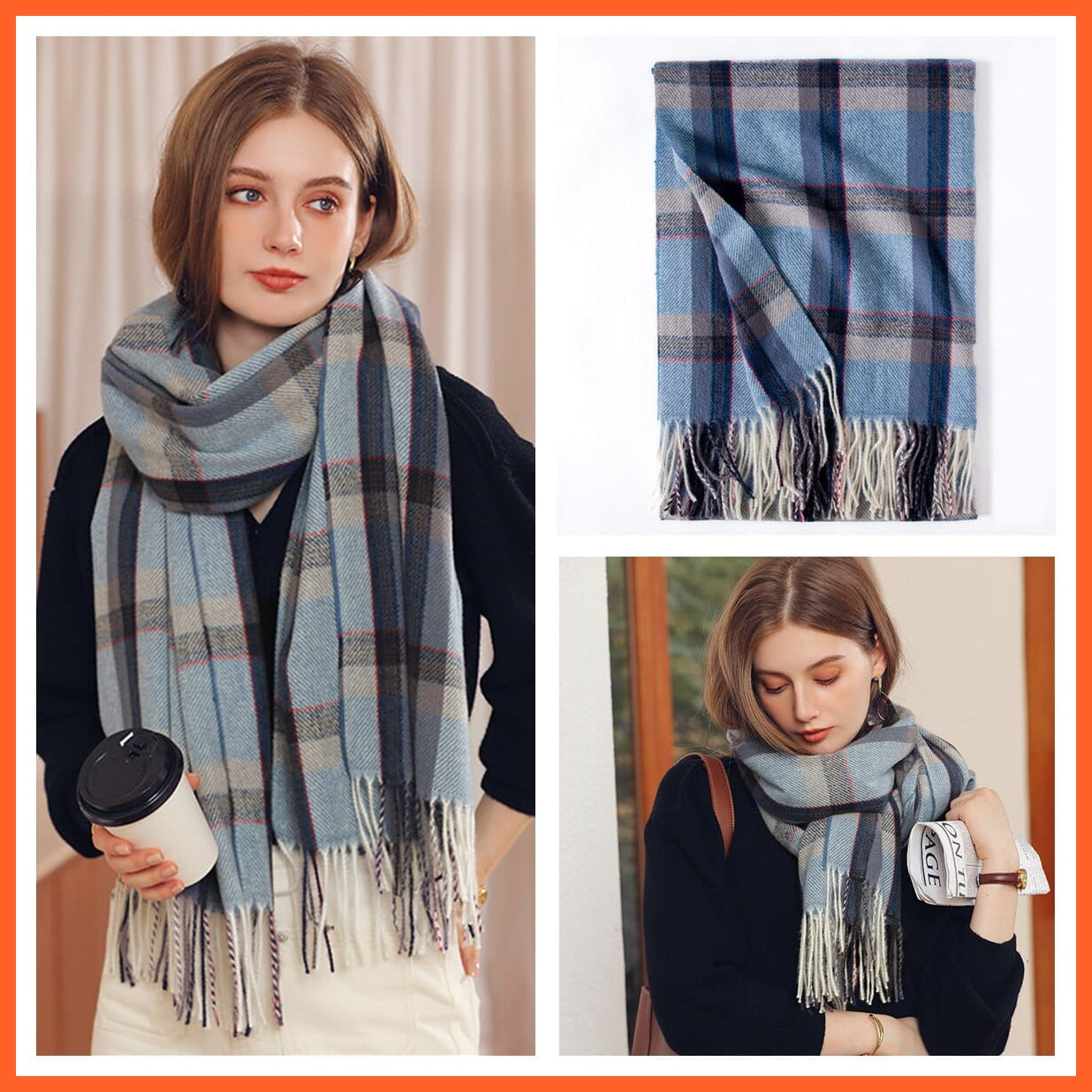 whatagift.com.au Women's Scarf 73-blue Women's Winter Scarf | Cashmere Muffler | Classic Plaid Shawl Soft Wraps