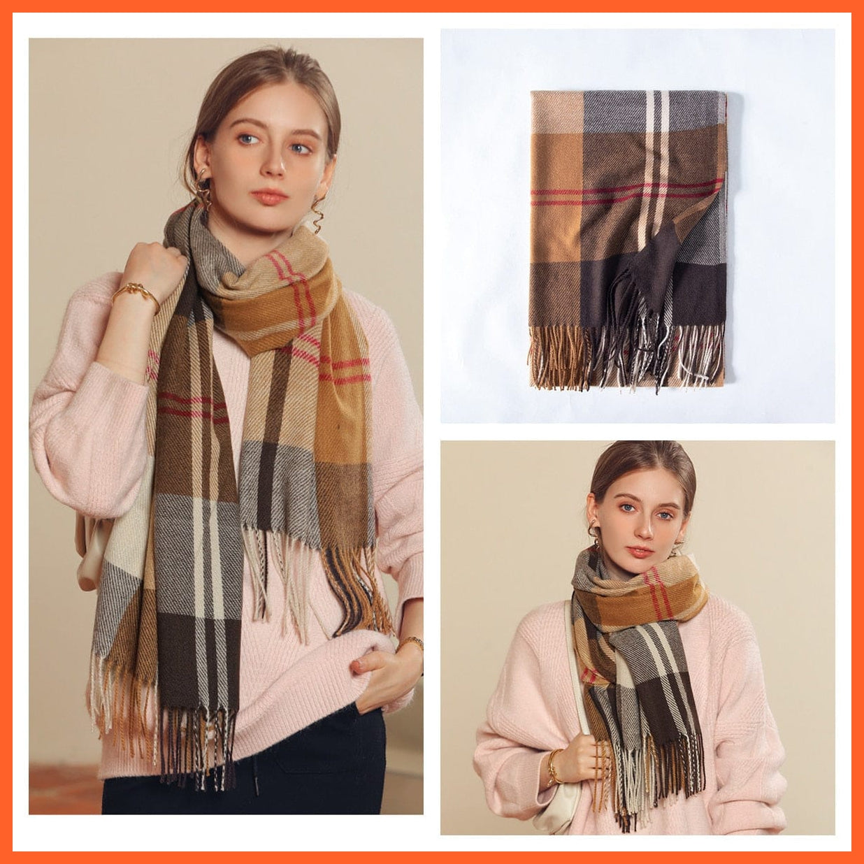 whatagift.com.au Women's Scarf Women Winter Scarf Cashmere Feeling Muffler | Classic Plaid Shawl Wrap