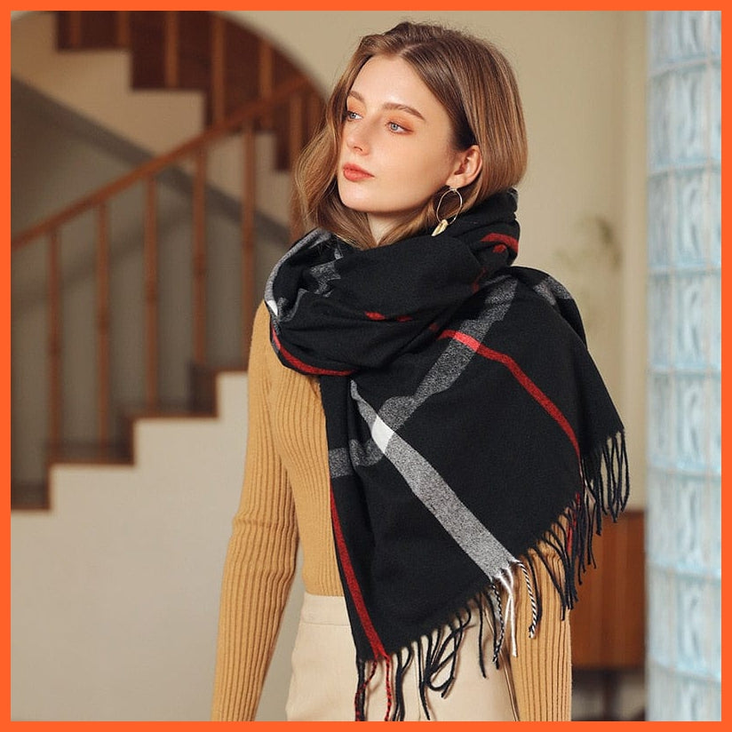 whatagift.com.au Women's Scarf Women Winter Scarf Cashmere Feeling Muffler | Classic Plaid Shawl Wrap