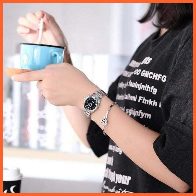 Luxury Brand Fashion Watches  | Women Rhinestone Stainless Steel Quartz Slim Wristwatches | whatagift.com.au.